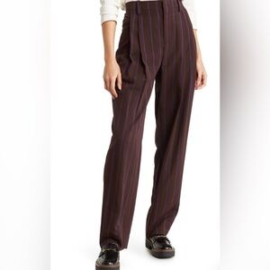 Vince Pleated Brown and Purple Striped Women's Wide Leg Trousers